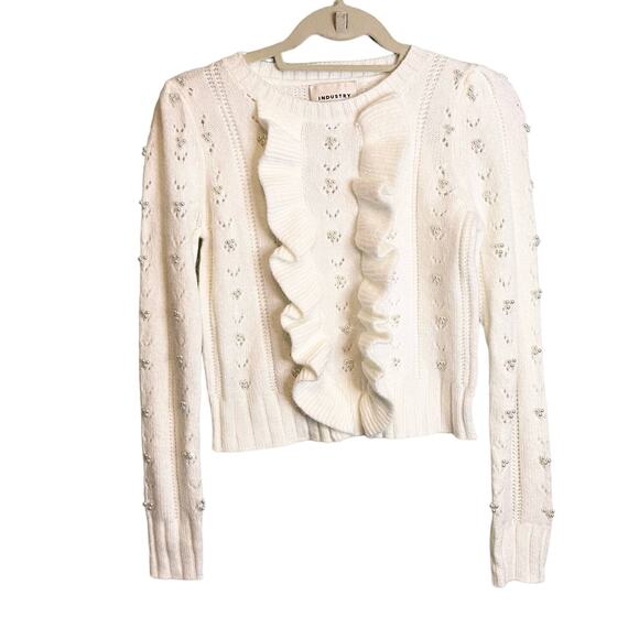industry Sweaters - Industry White Knit Pearl Ruffle Long Sleeve Sweater Size Small